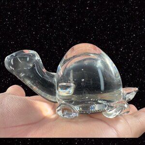 Vintage Clear Art Glass Turtle Figurine Small Glass Decor Paperweight Figure